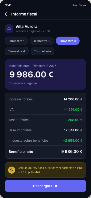 Informe fiscal por trimestre, con exportación a PDF