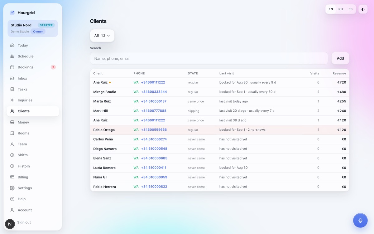 The database itself flags who hasn't been back in a while and who is at risk